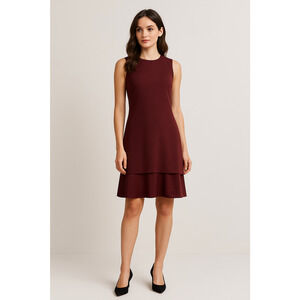 Theory Sleeveless Maroon Layered Hem Dress Satin Tiered Ruffle Modern Romantic 0